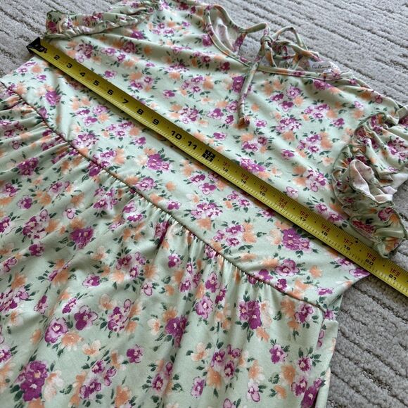 Culture Code Light Green Floral Ruffle Accent Baby Doll Mini Dress Size Large - Picture 10 of 12